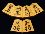 隆月作王義之薩摩黄楊柾目彫将棋駒　新品/桐製平箱付(KS1288)